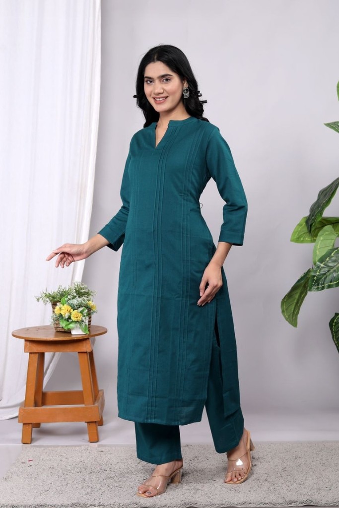 Bottle Green Kurta Pant Set (Flax Cotton Linen)