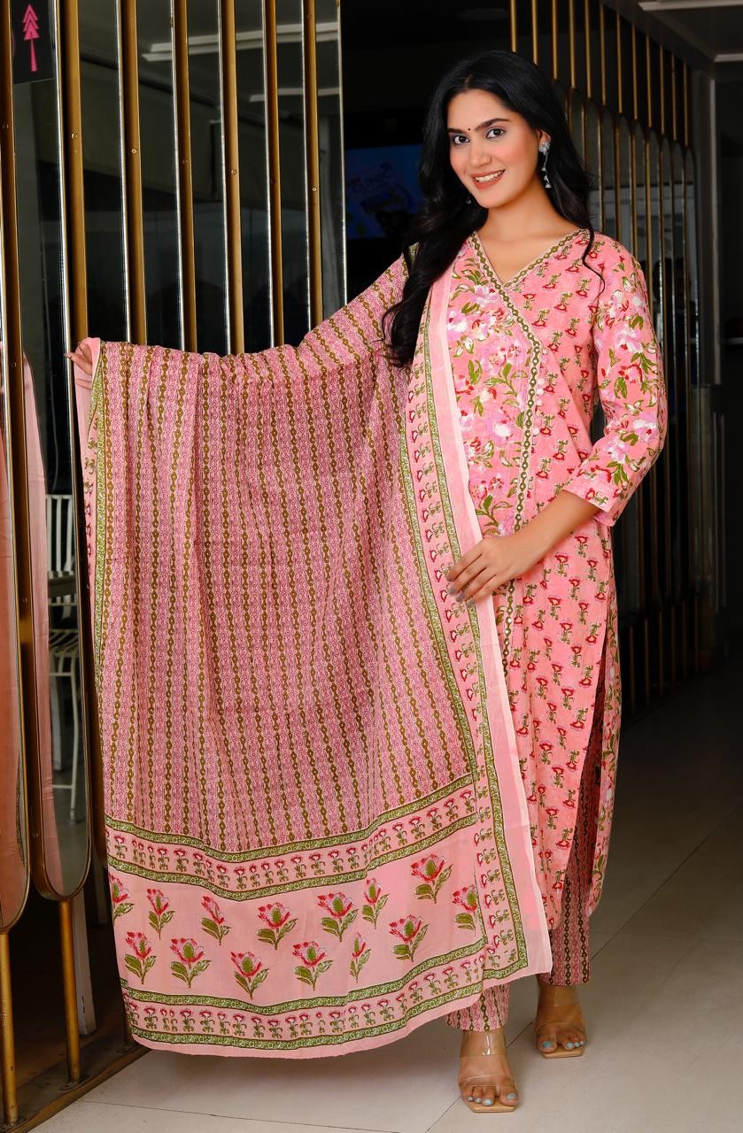 Peach Floral Print Angrahka Suit