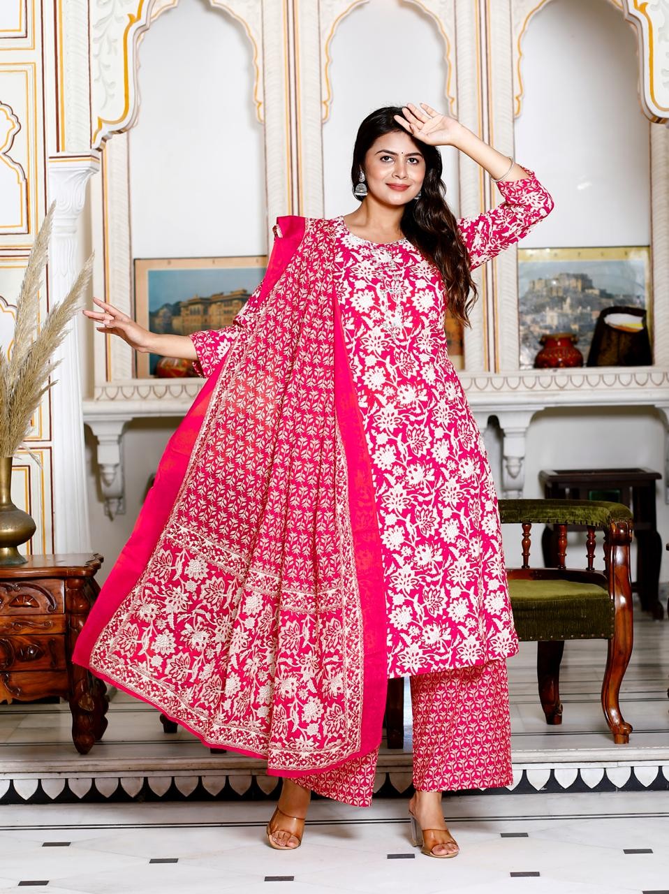 Pink And White Aesthetic Plazo Suits