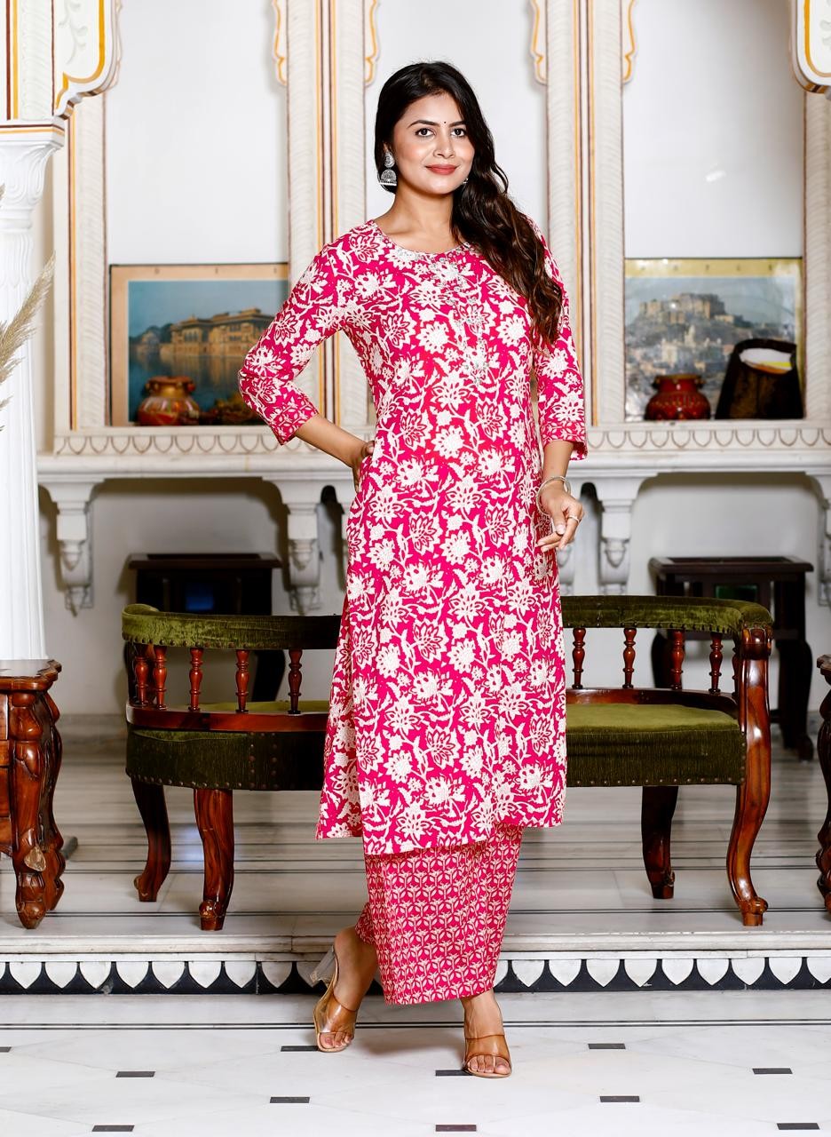 Pink And White Aesthetic Plazo Suits