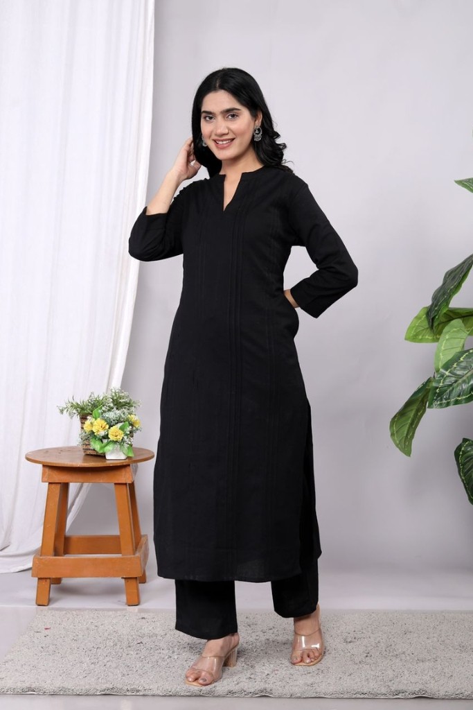 Black Kurta Pant Set (Flax Cotton Linen)
