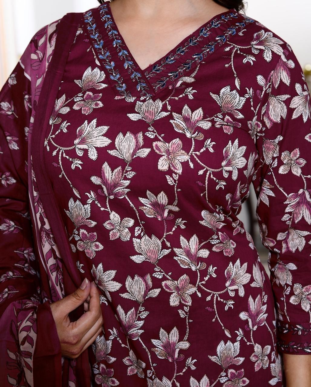 Premium Designer Maroon Printed Kurta Pant with Dupatta set