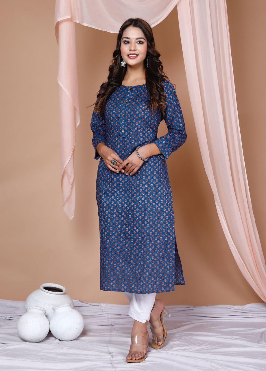Women Floral Print Cotton Straight Kurta