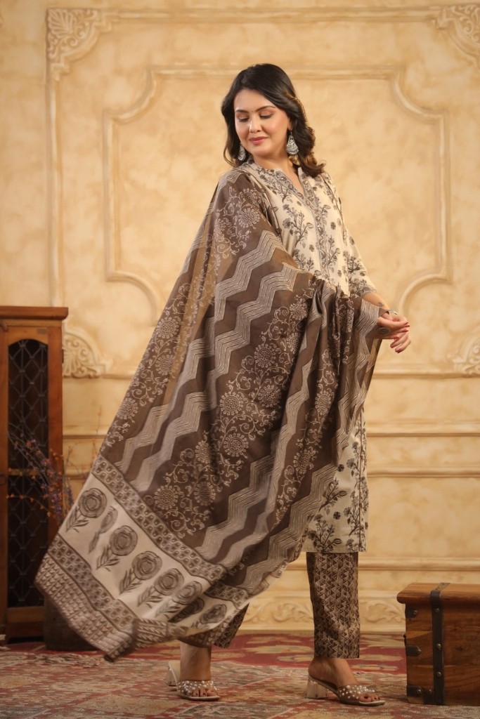 Brown Kurti Pant and Dupatta