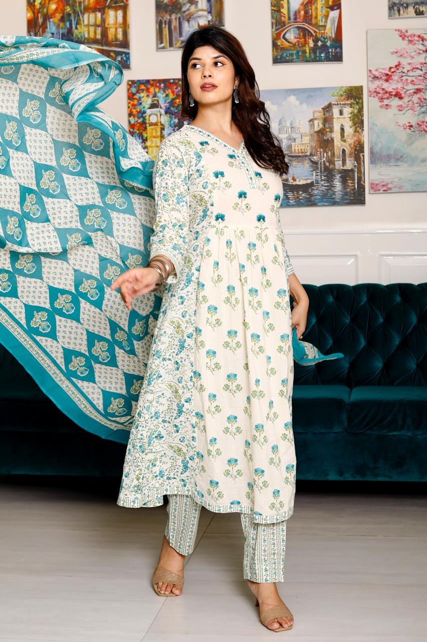 New Premium floral print kurti pant and duptta set