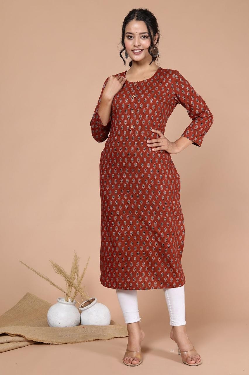 Woman Maroon Printed Cotton Kurta