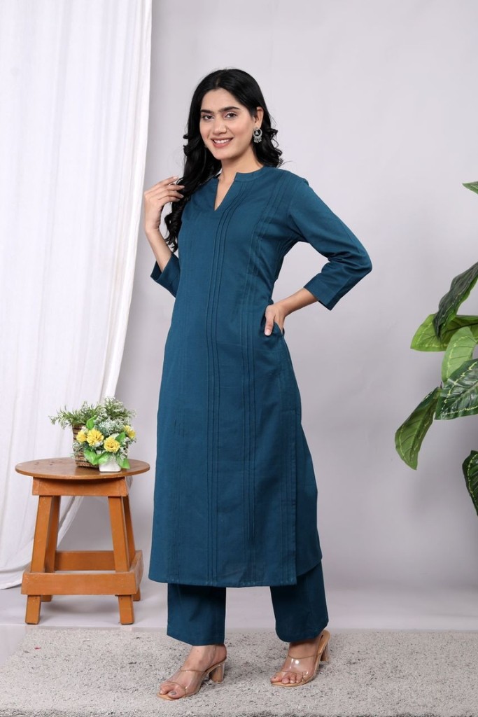 Dark Blue Kurta Pant Set (Flax Cotton Linen )
