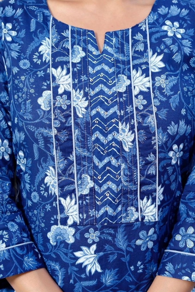 Blue WIth White Kurta Pant And Dupatta Set