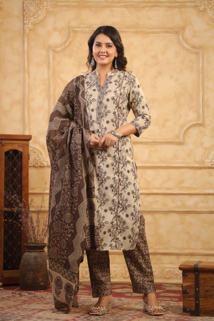 Brown Kurti Pant and Dupatta