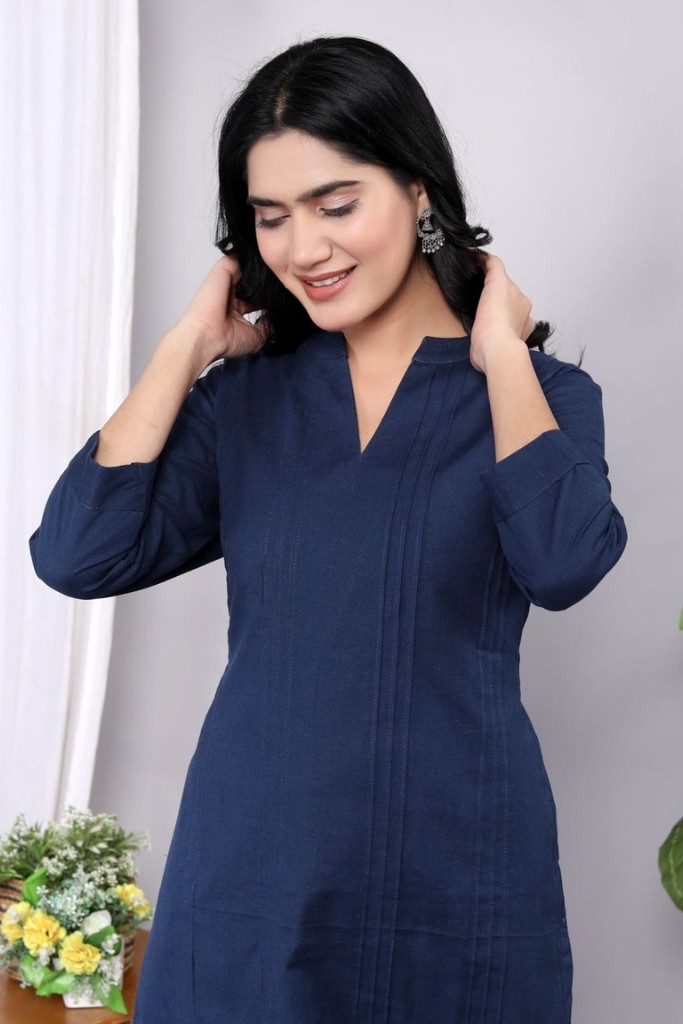 Navy Blue Kurta Pant Set (Flax Cotton Linen)