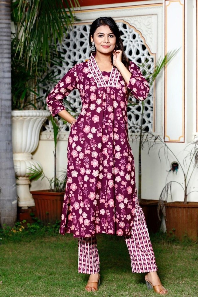 Maroon Kurta Pant Dupatta Set