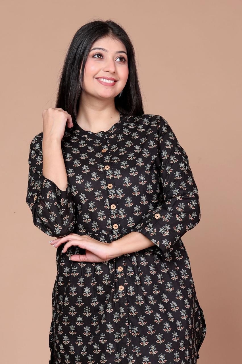 Women Latest Black With Floral Print Short Top