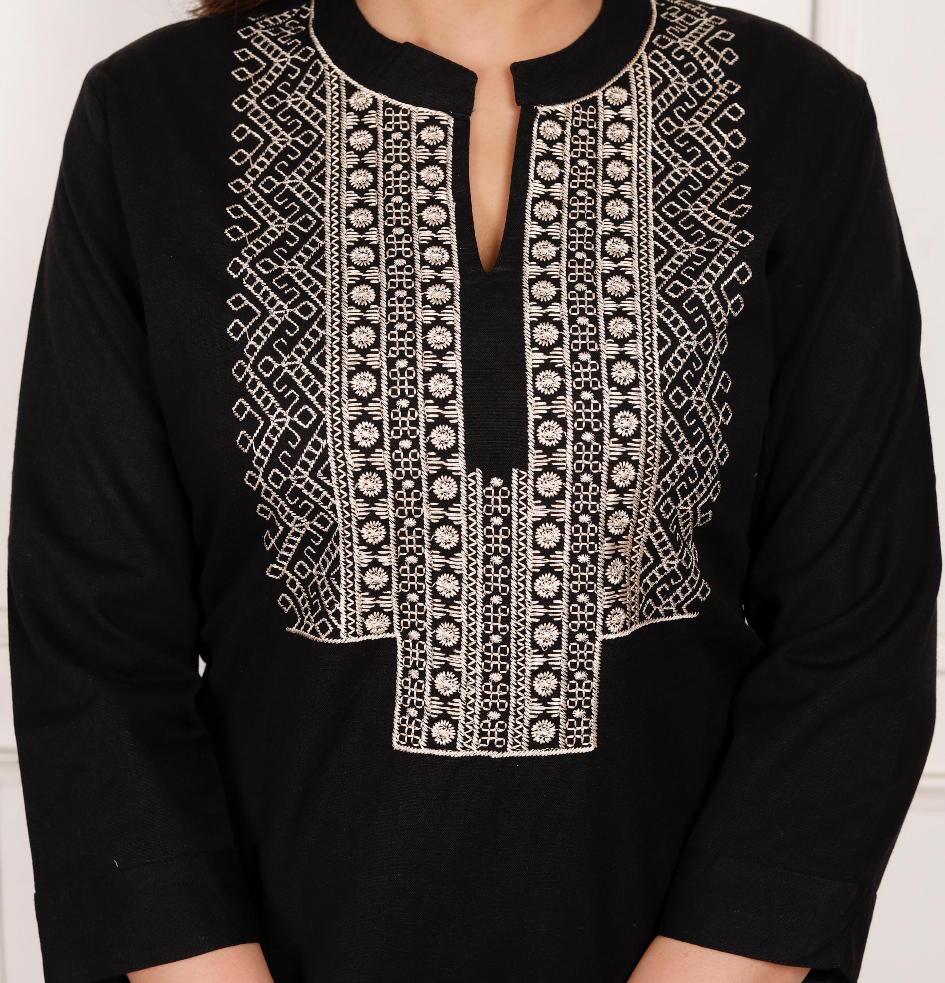 Cotton Flex Embroidered Kurta Pant Set – Classic Black
