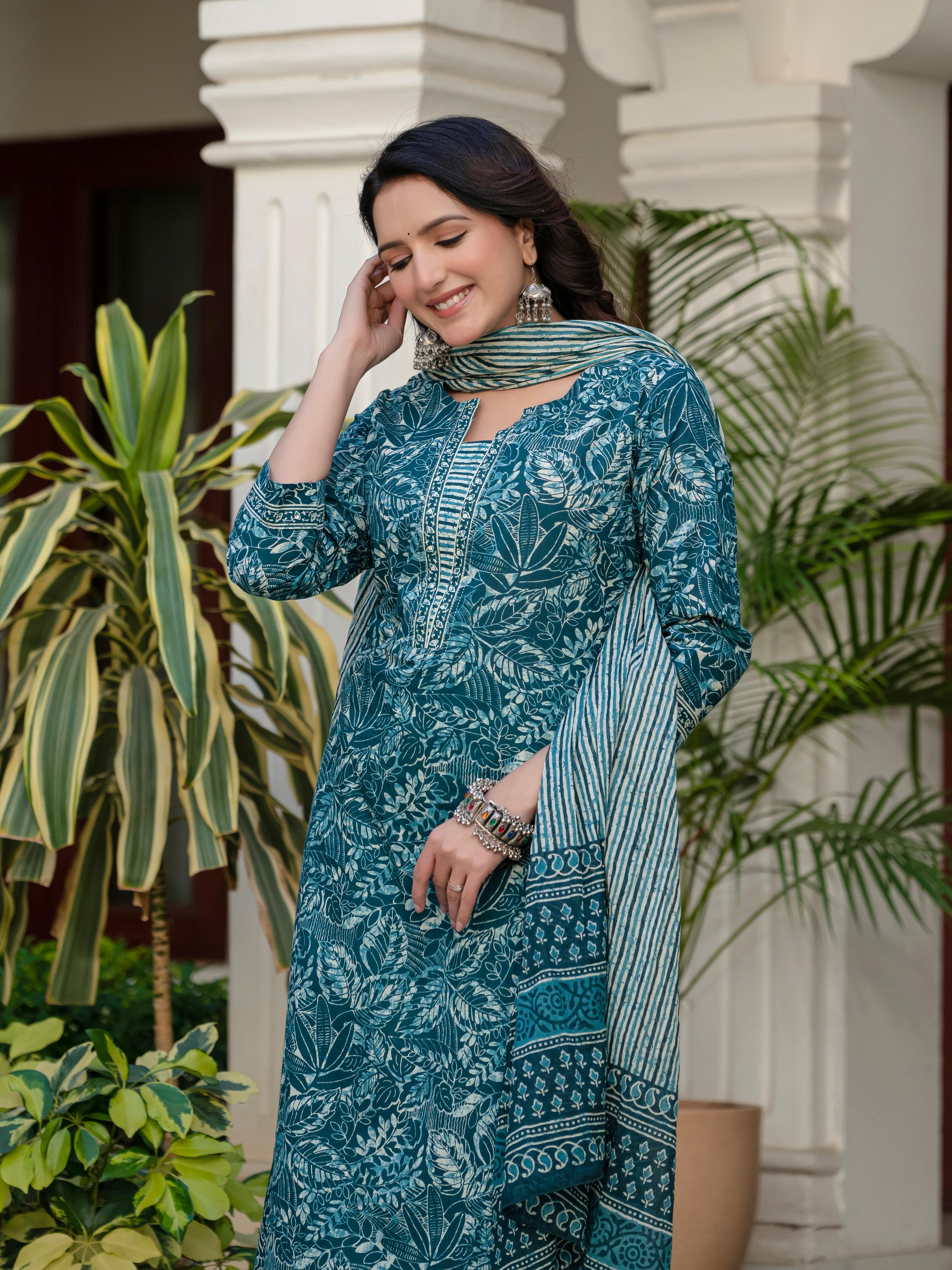 Classic Dark Green Floral Print Fabric – Elegant & Soft