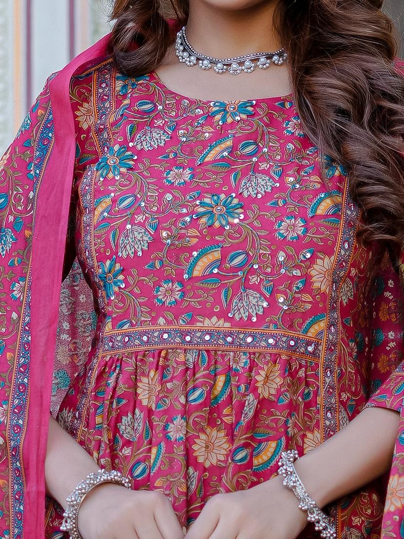 Red A-line Floral Kurti Set -Hk vastra