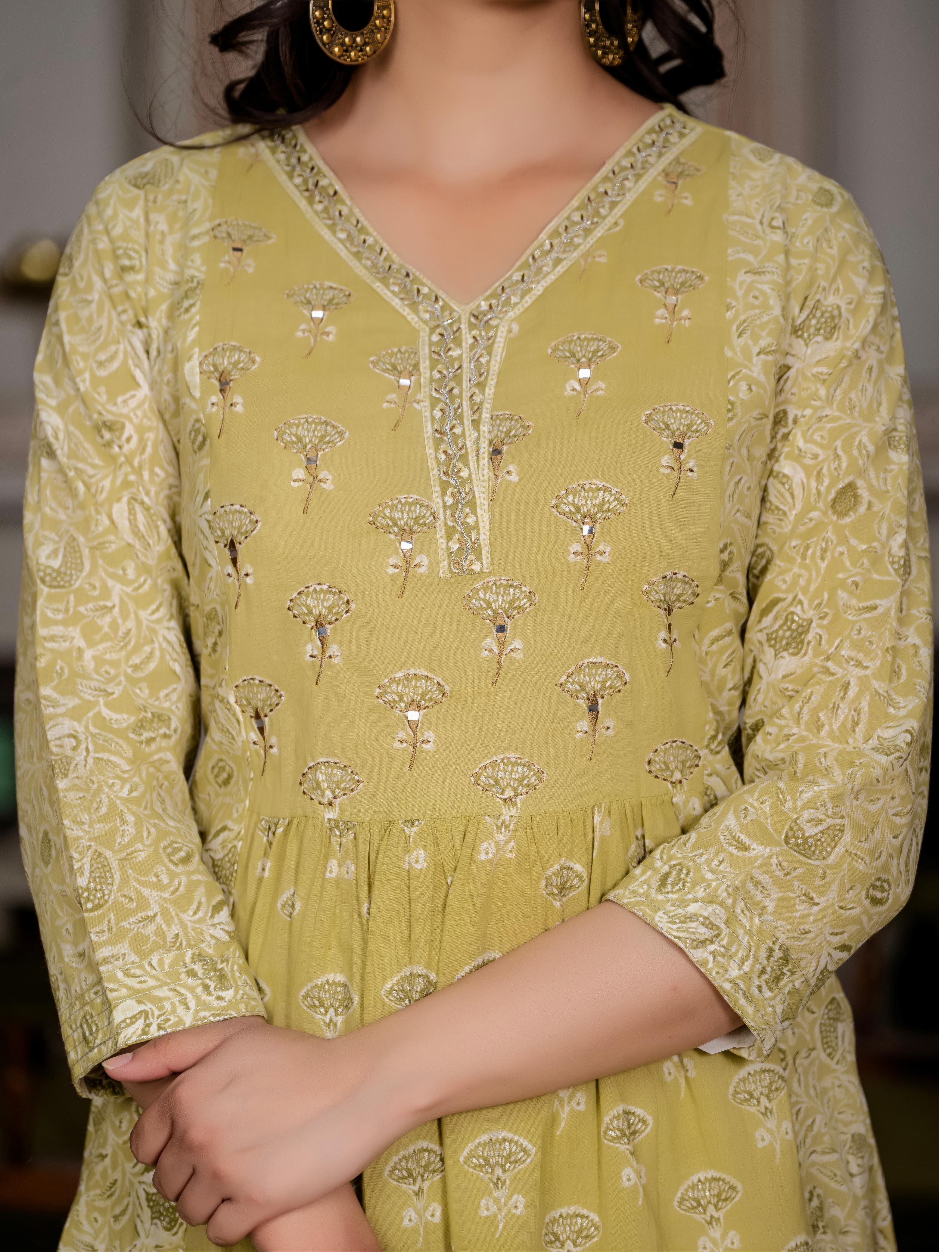 Yellow Floral Cotton Kurti Set – Latest Collection
