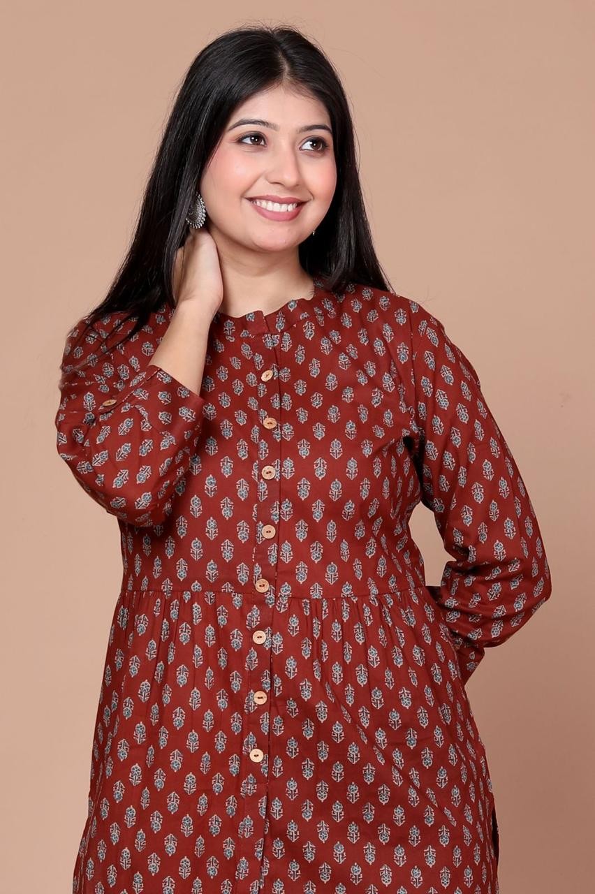 Latest Red with Floral Print Short Top