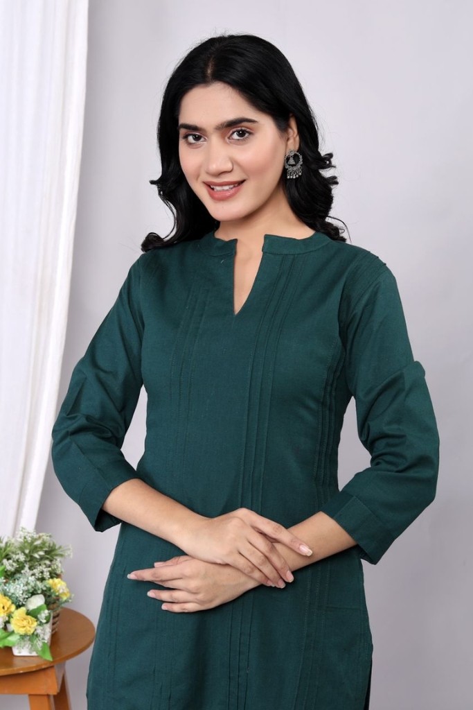 Dark Green Kurta Pant Set (Flax Cotton Linen)