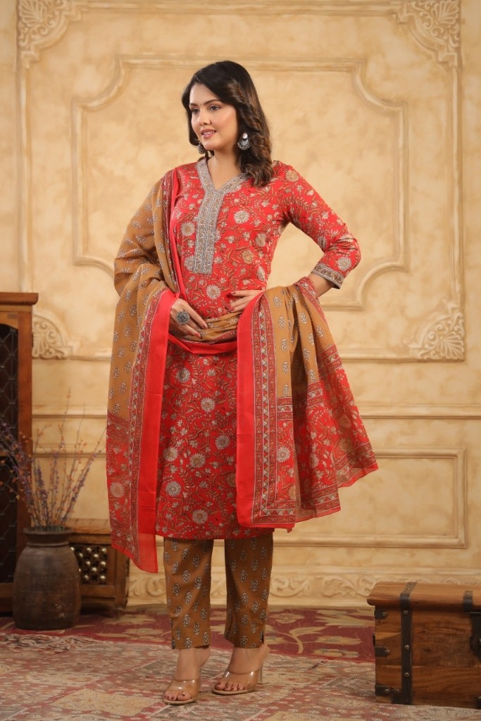 Red Kurta Pant And Dupatta