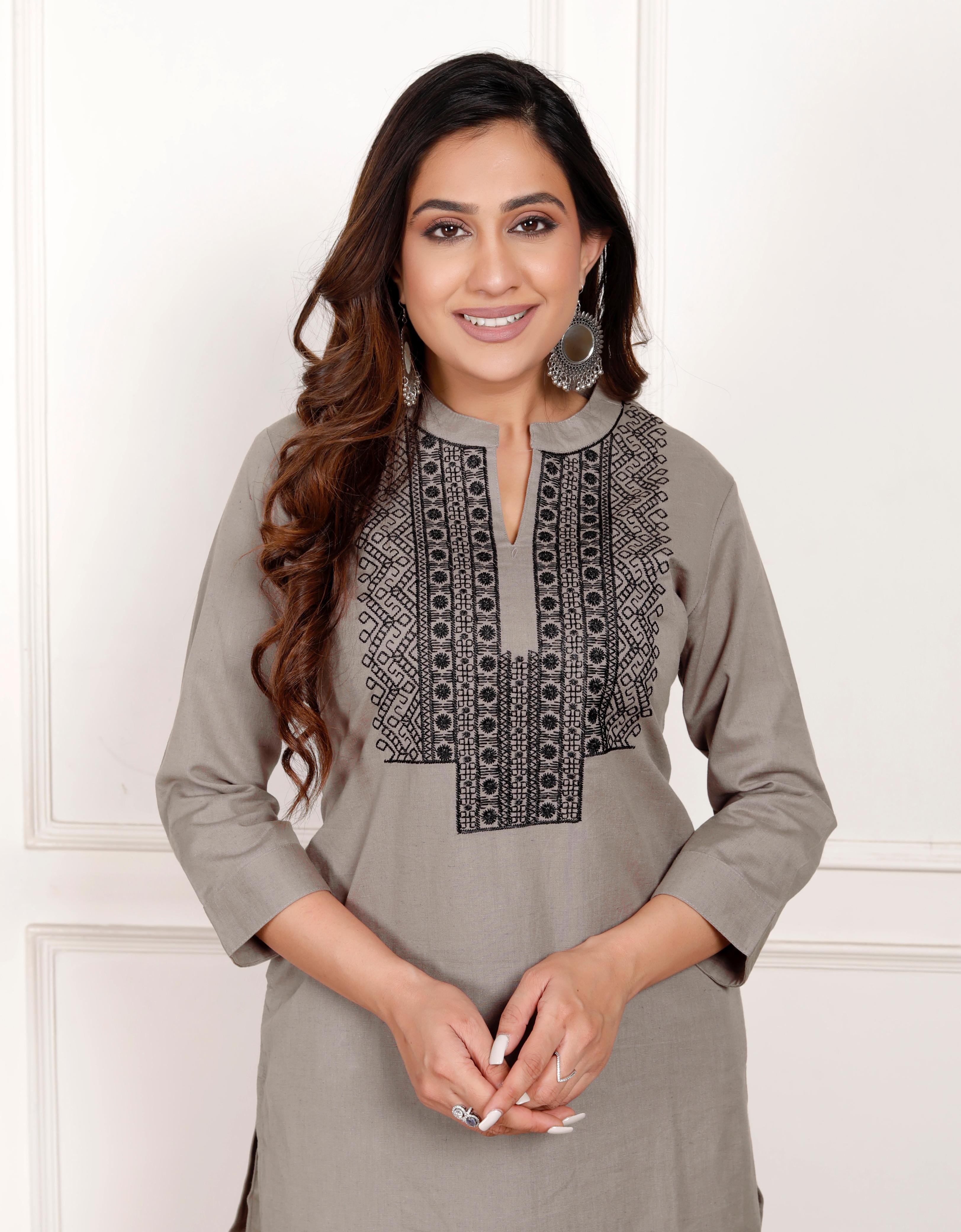 Elegant Cotton Flex Kurta Pant Set-Grey