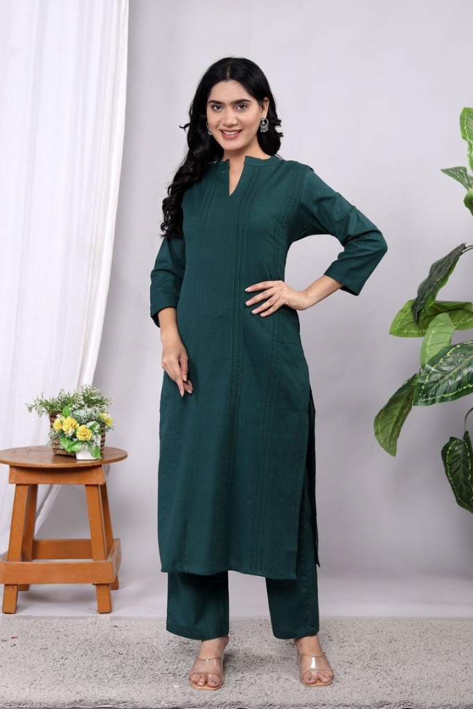 Dark Green Kurta Pant Set (Flax Cotton Linen)