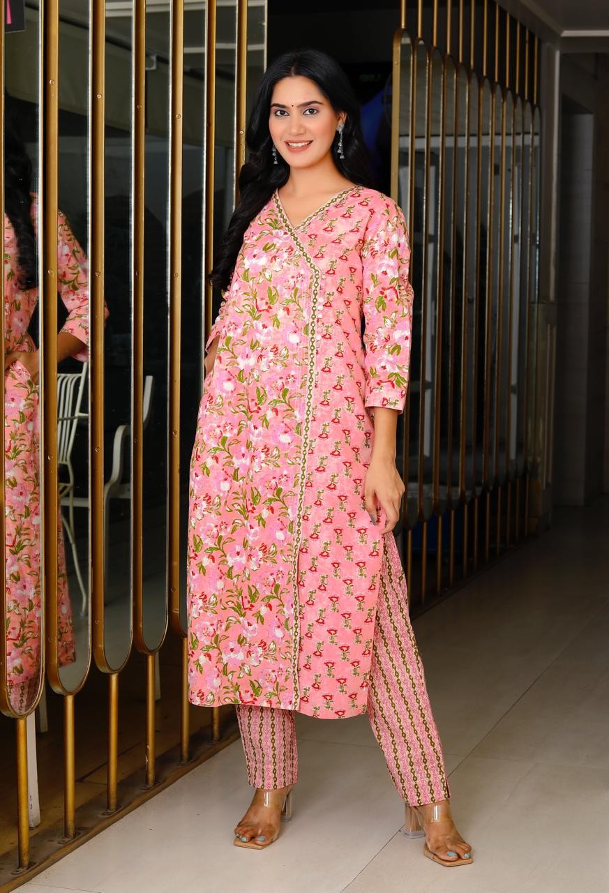 Peach Floral Print Angrahka Suit