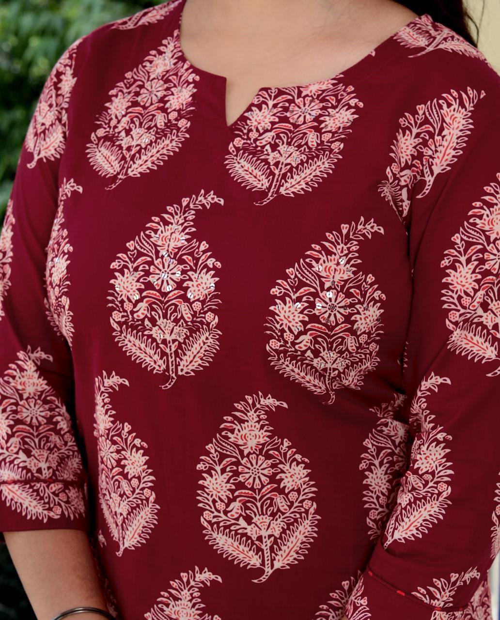 Maroon Floral Print Straight Kurta Pant Dupatta Set