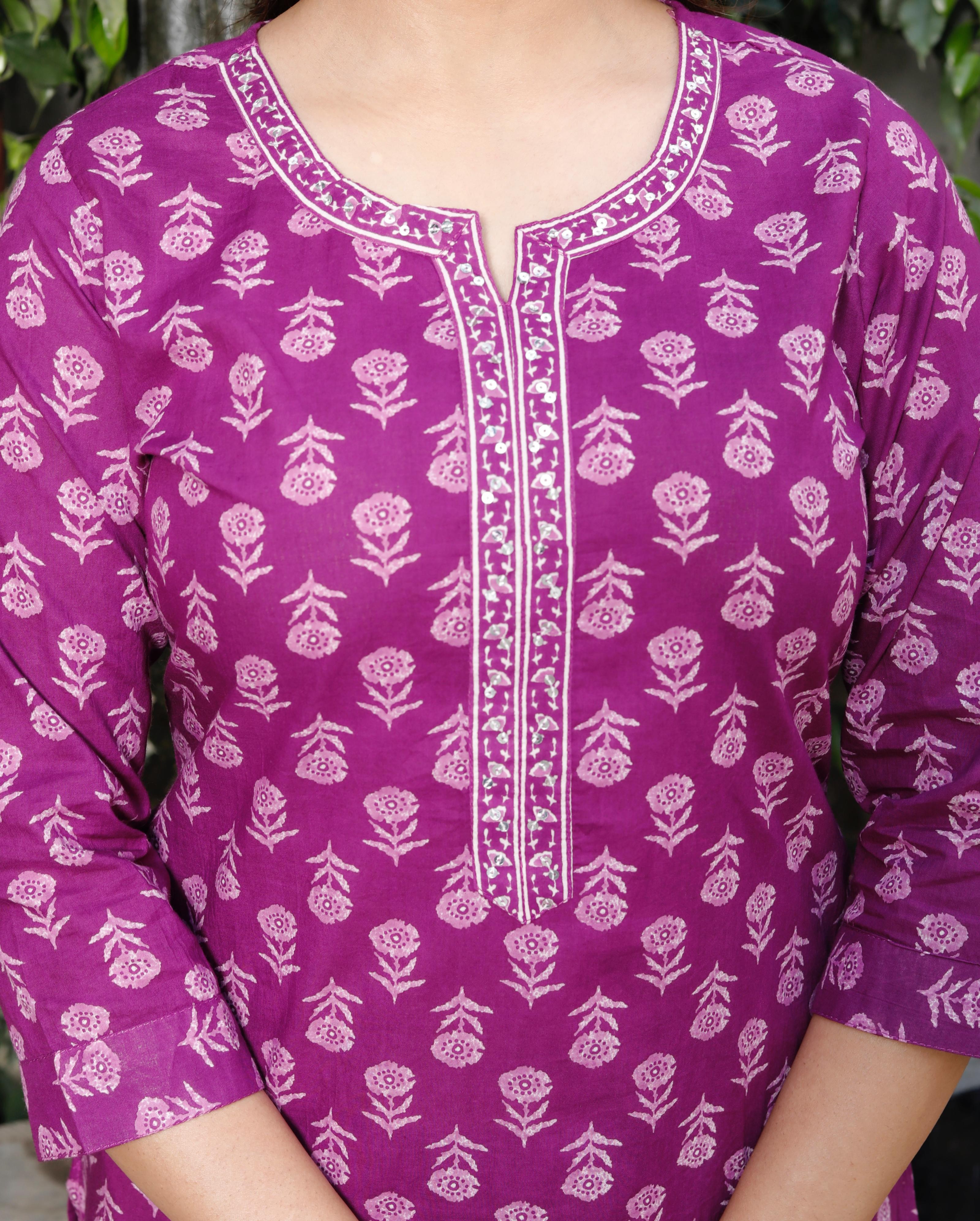 Lavender Floral Print Cotton Suit – Soft, Stylish & Breathable