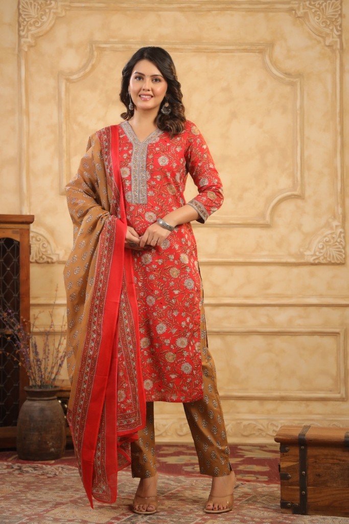 Red Kurta Pant And Dupatta