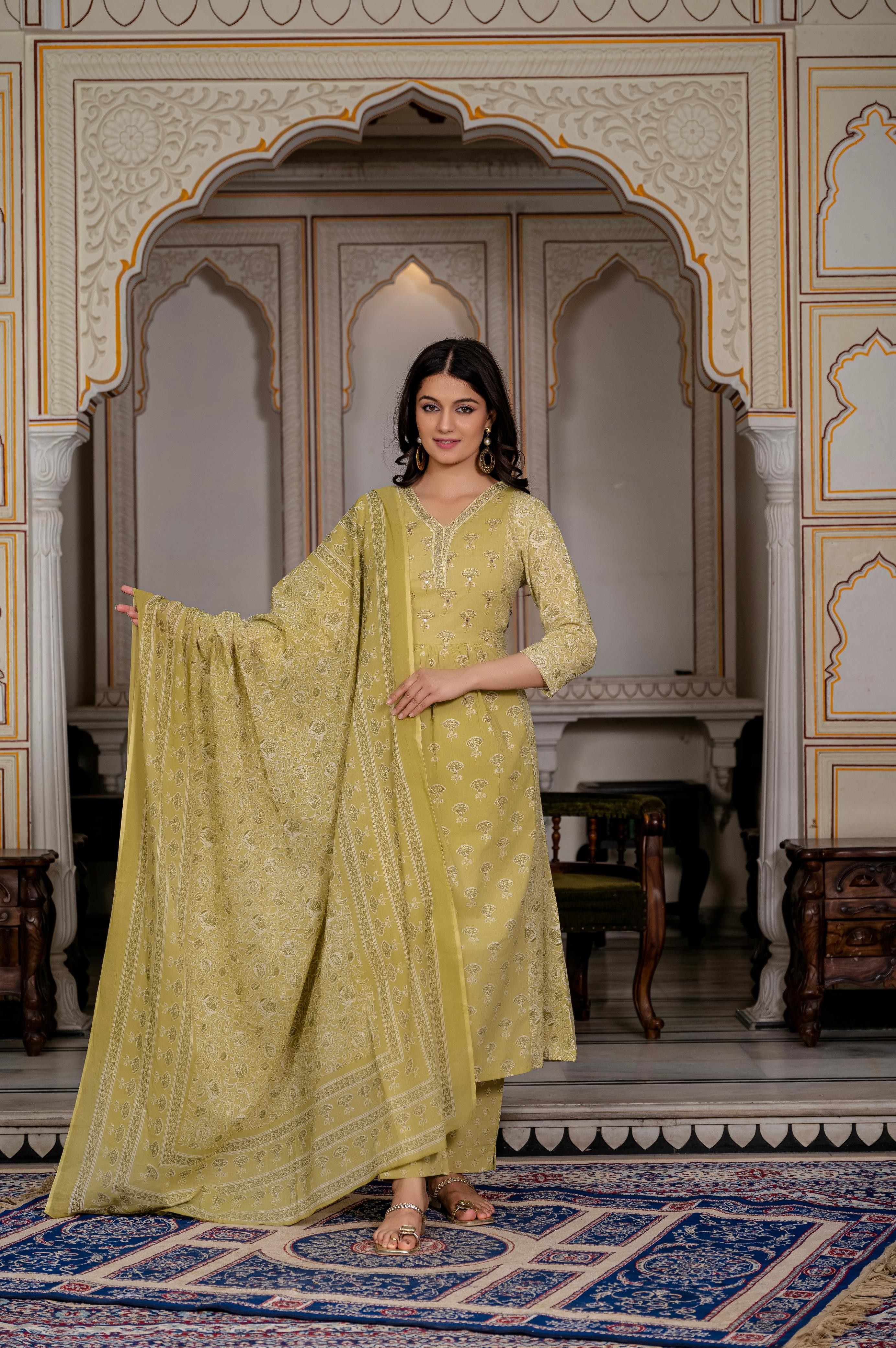 Yellow Floral Cotton Kurti Set – Latest Collection