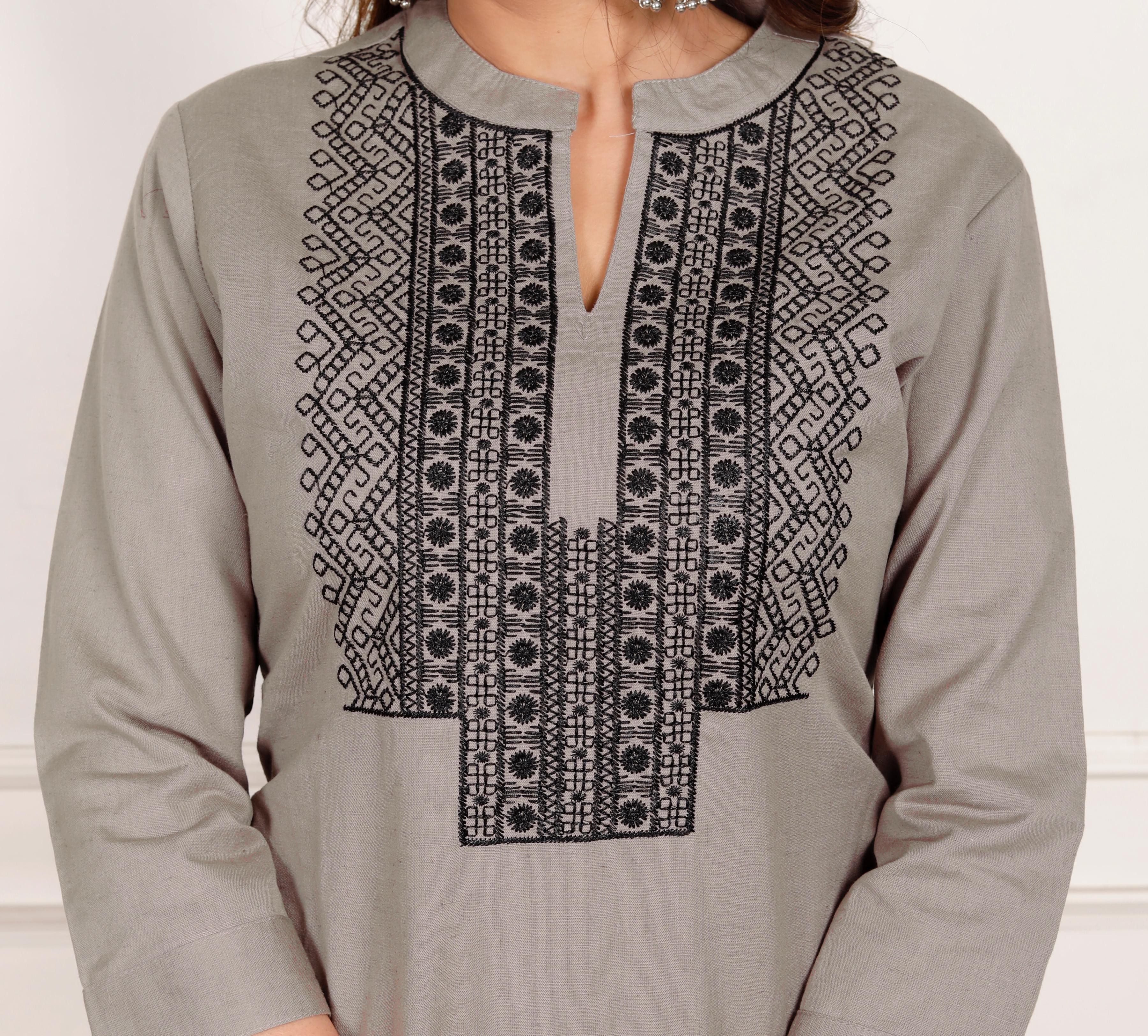 Elegant Cotton Flex Kurta Pant Set-Grey