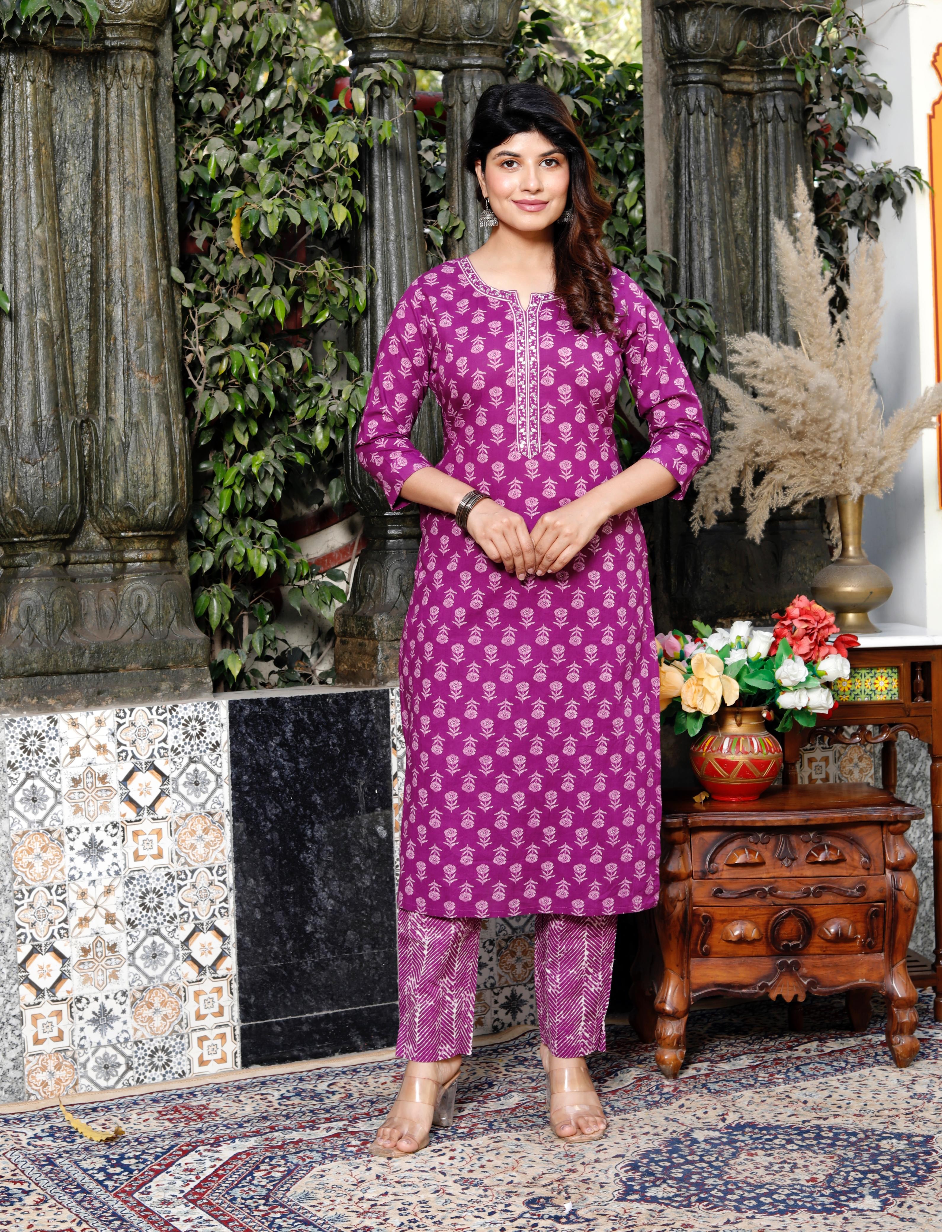 Lavender Floral Print Cotton Suit – Soft, Stylish & Breathable