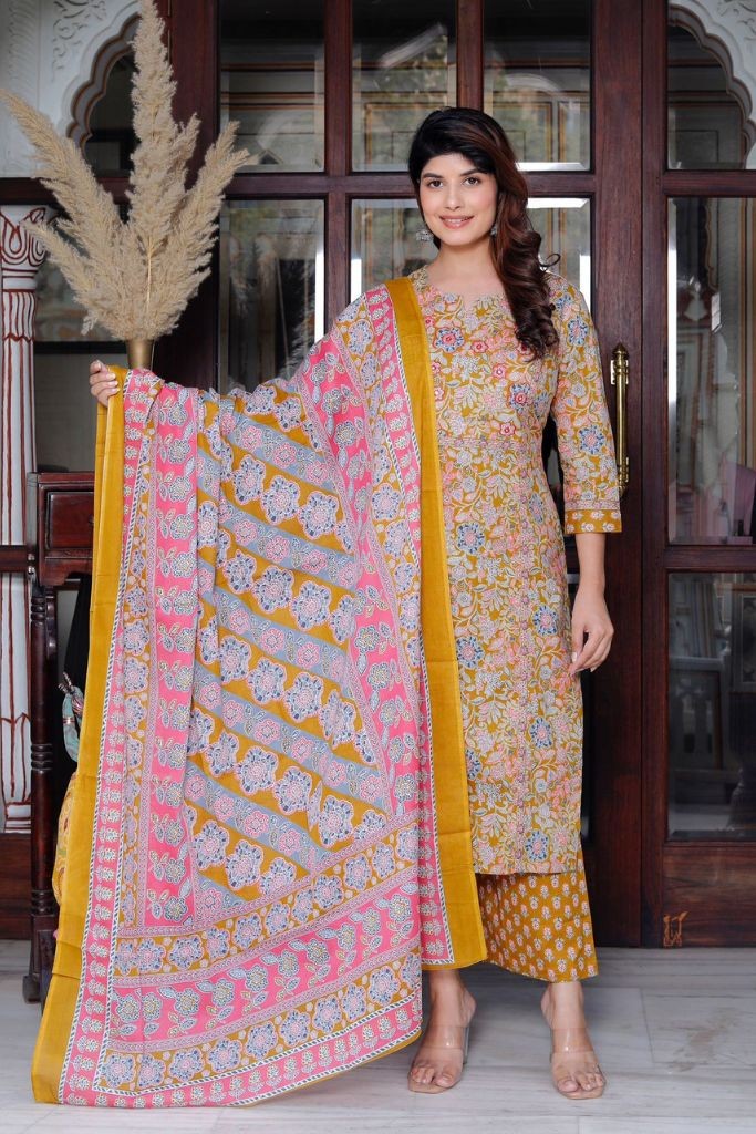 Yellow Plazo Kurta Duppata Set
