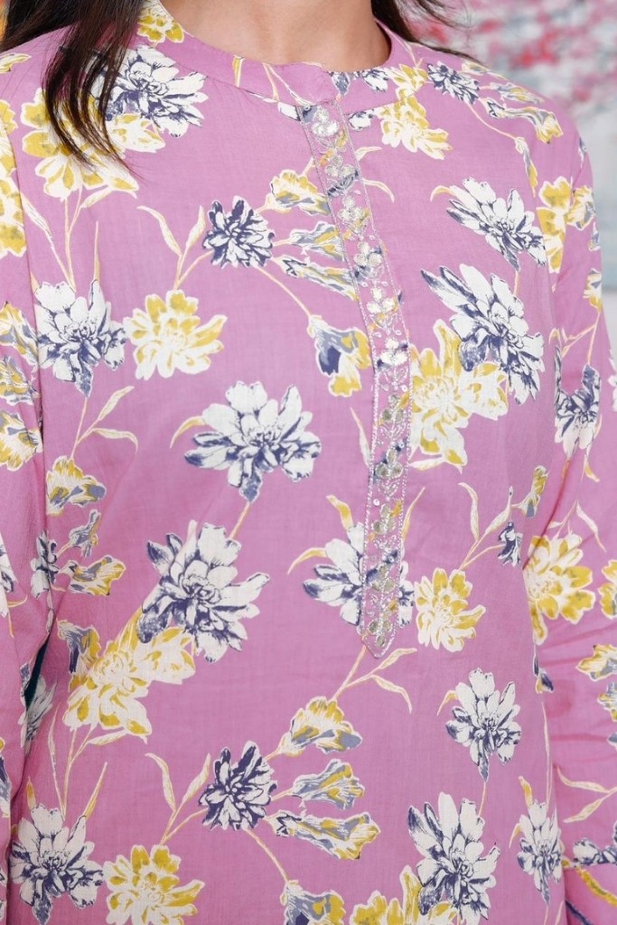 Pink With Floral Print Kurta Palazzo & Dupatta Set