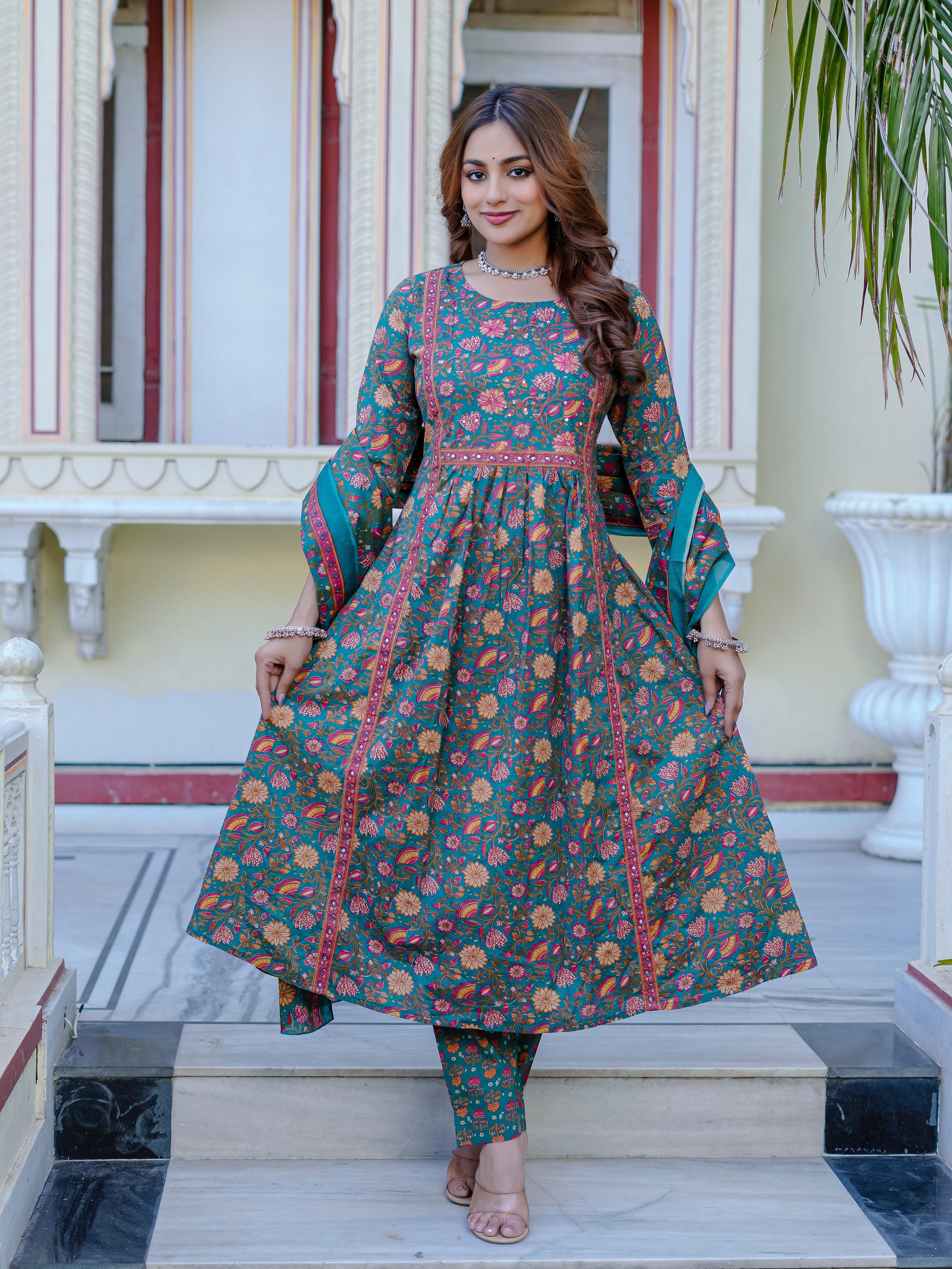Royal Green Floral Print  Kurti Set –HKvastra