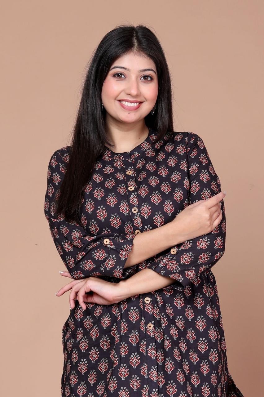 Black With Red Floral Print  Short Top