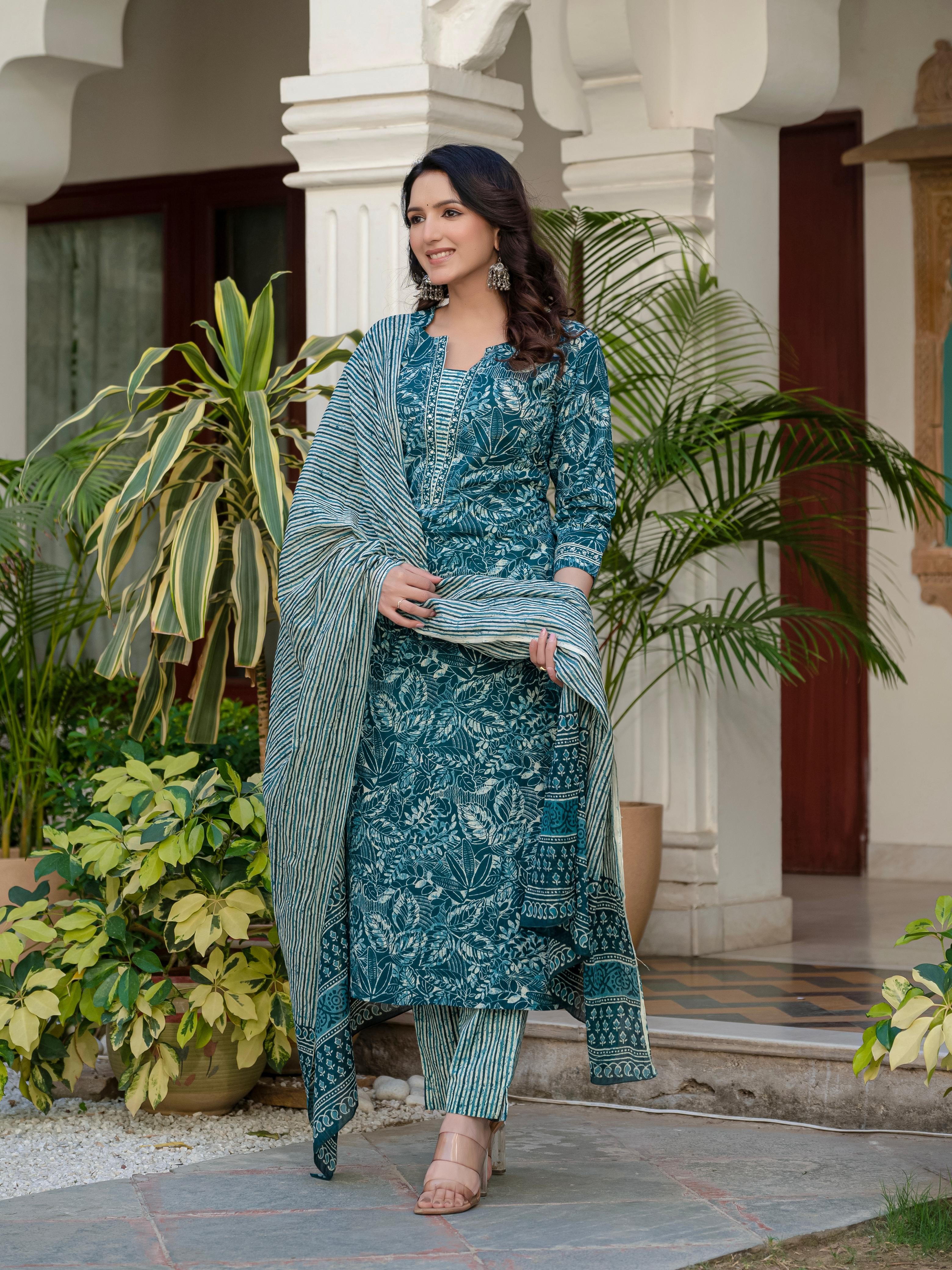 Classic Dark Green Floral Print Fabric – Elegant & Soft