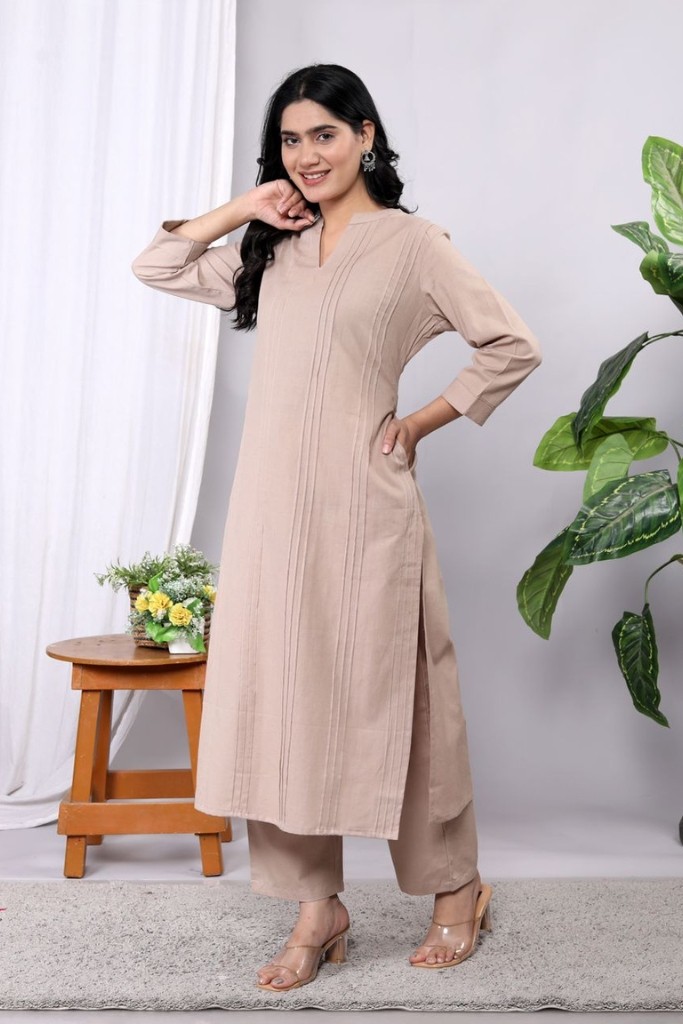 Light Brown Kurta Pant Set (Flax Cotton Linen)