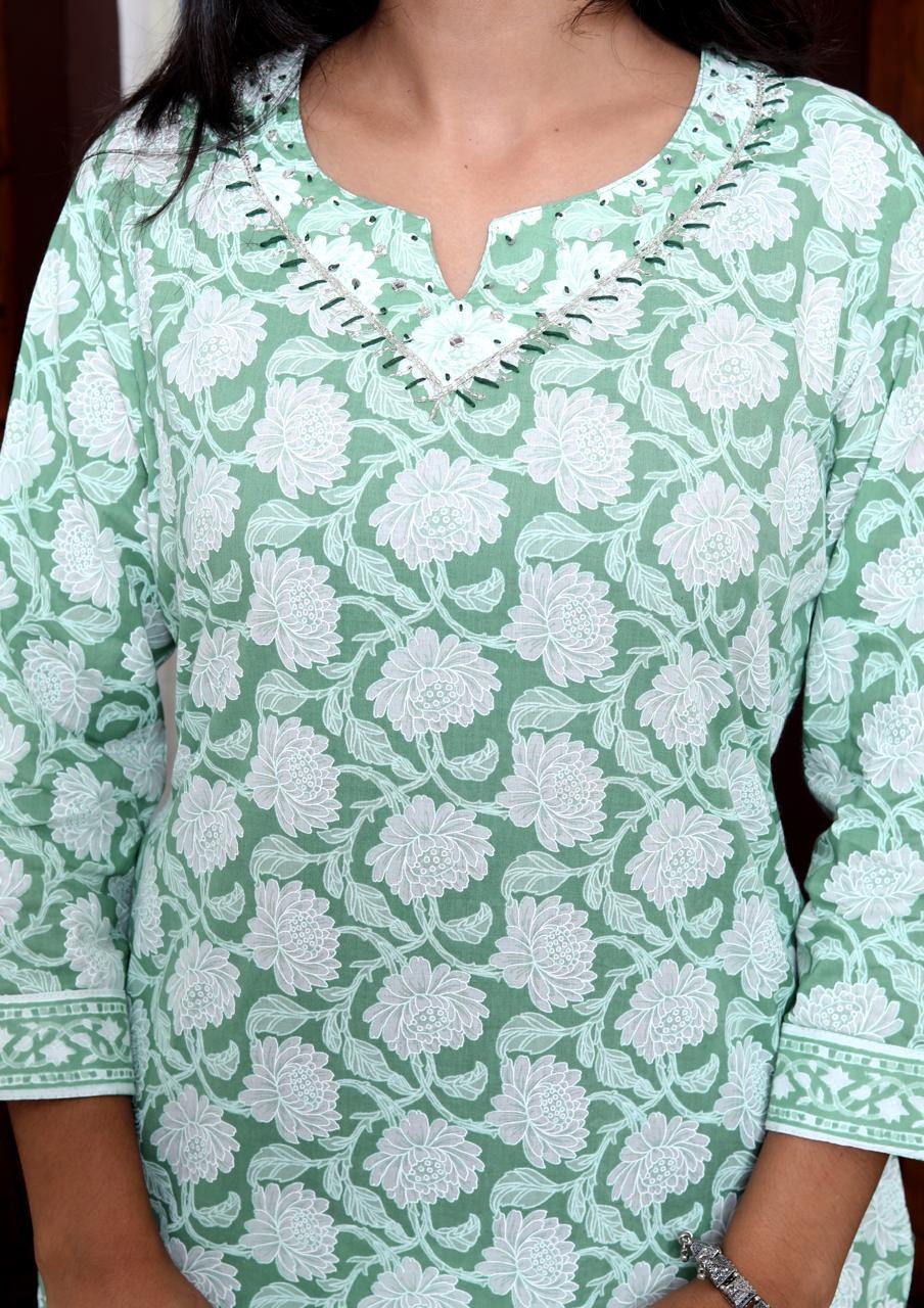 Latest Green Kurti Pant Dupatta set