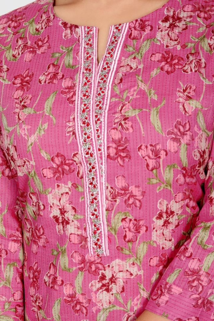 Pink White Kurta Pant Dupatta Set