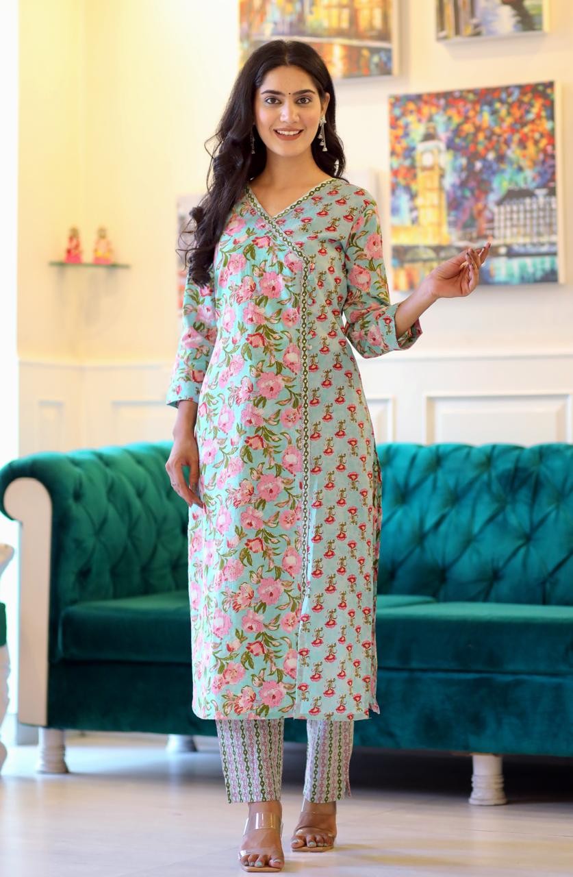 Green Floral Print Angrahka suit