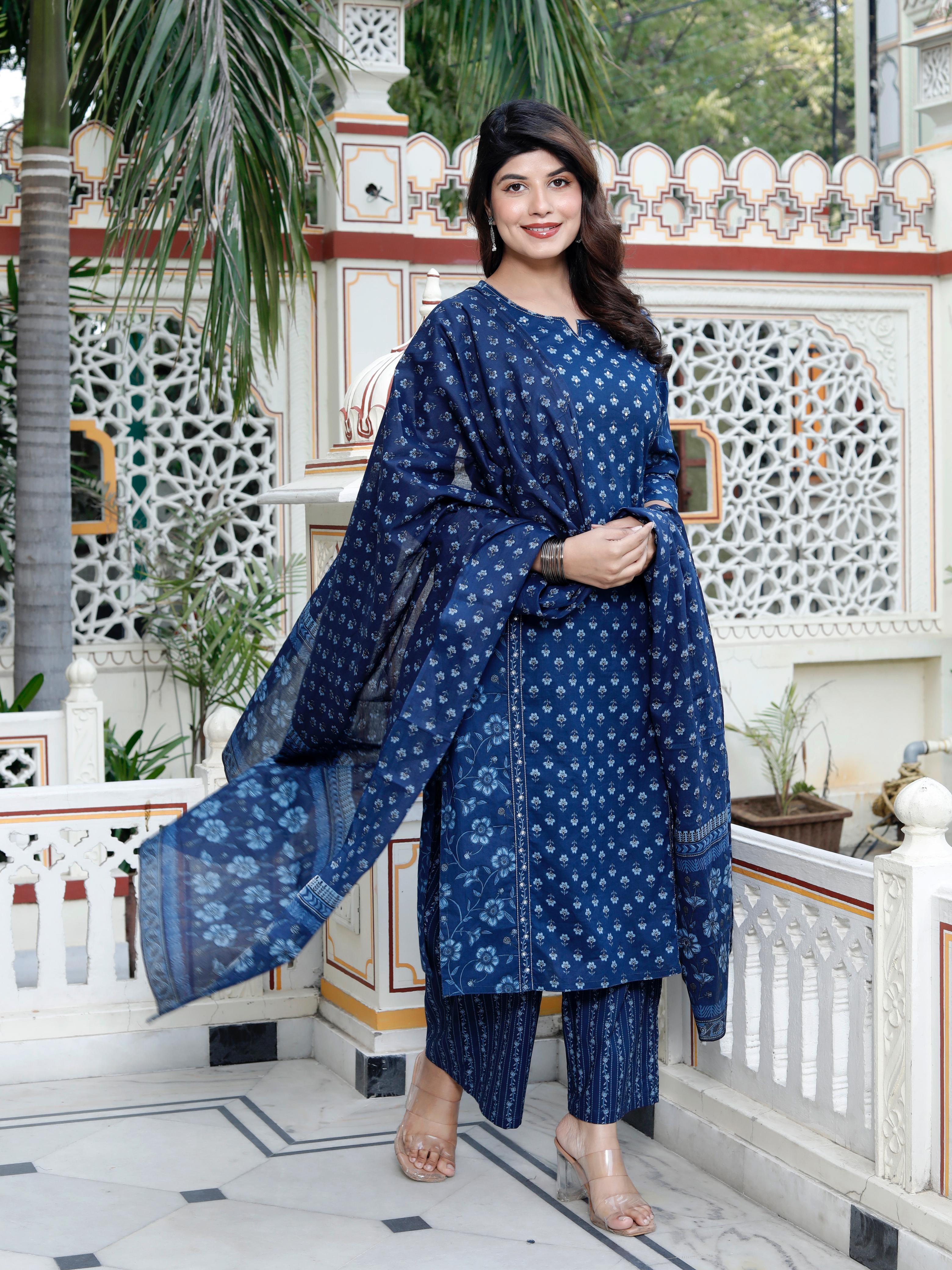 Beautiful Women Floral Printed Kurti Plazo with Dupatta Set