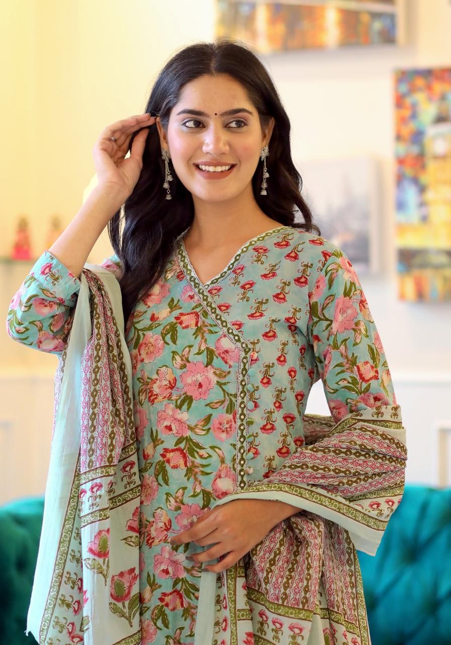 Green Floral Print Angrahka suit