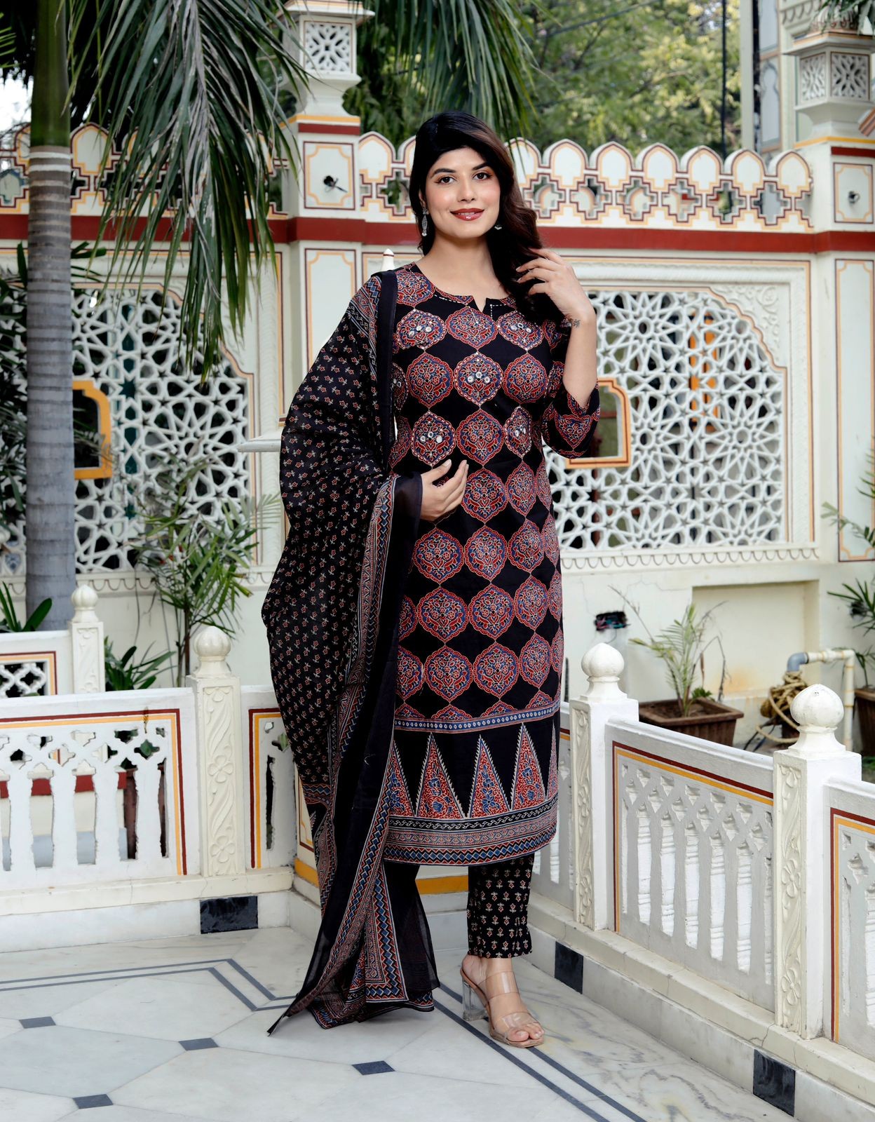 Women Trending Cotton New Ajrakh Printed Kurta Set