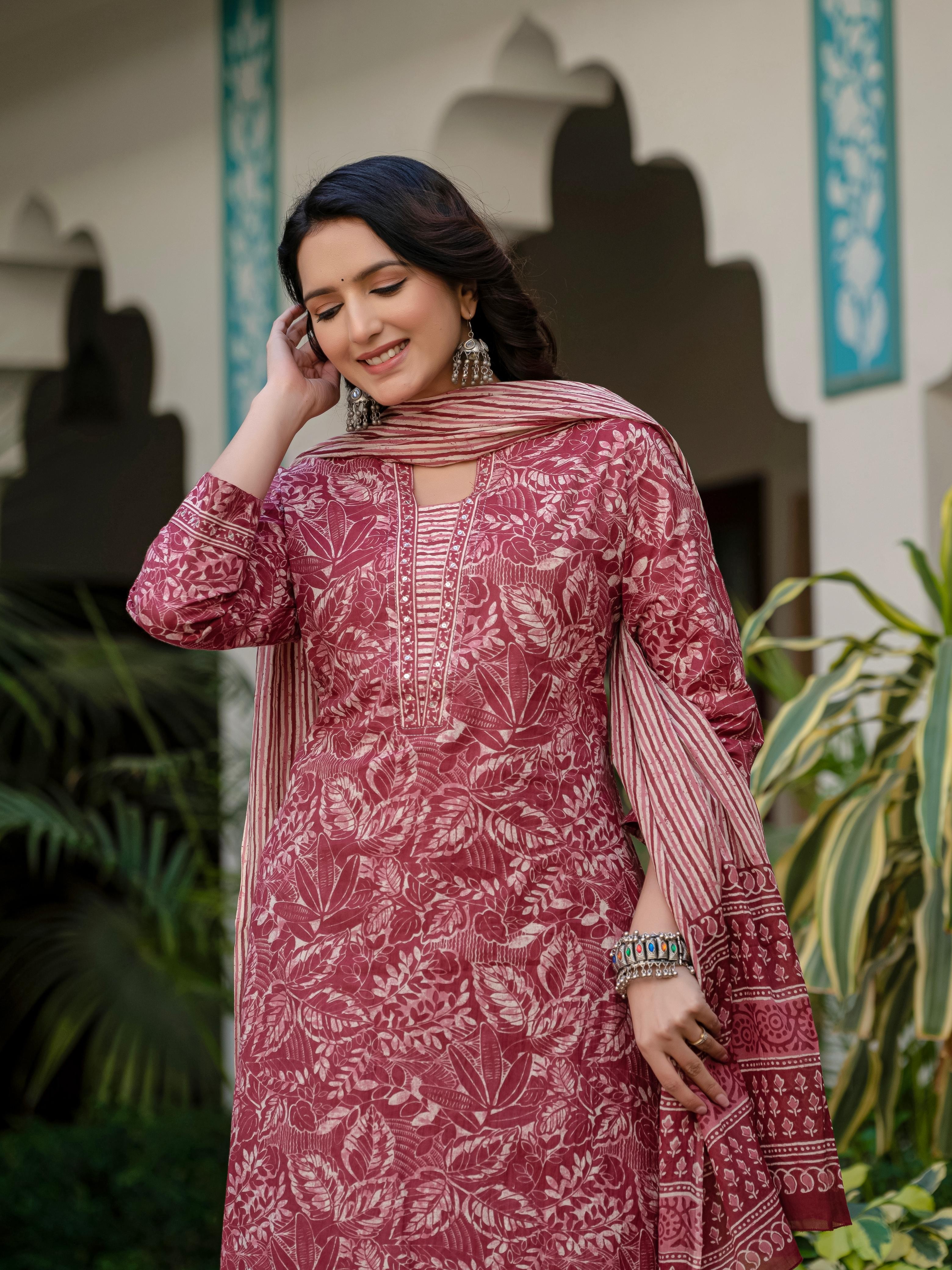 Elegant Maroon Floral Print Kurta set – Premium Quality