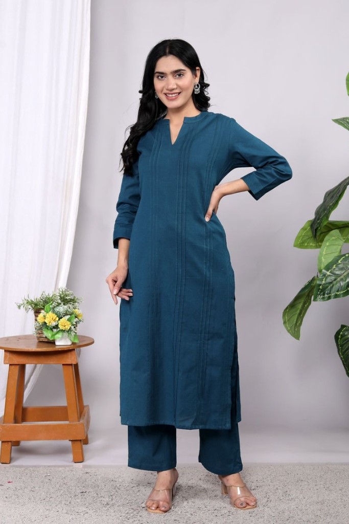 Dark Blue Kurta Pant Set (Flax Cotton Linen )