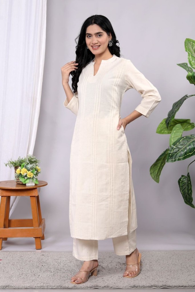 White Kurta Pant Set (Flax Cotton Linen )