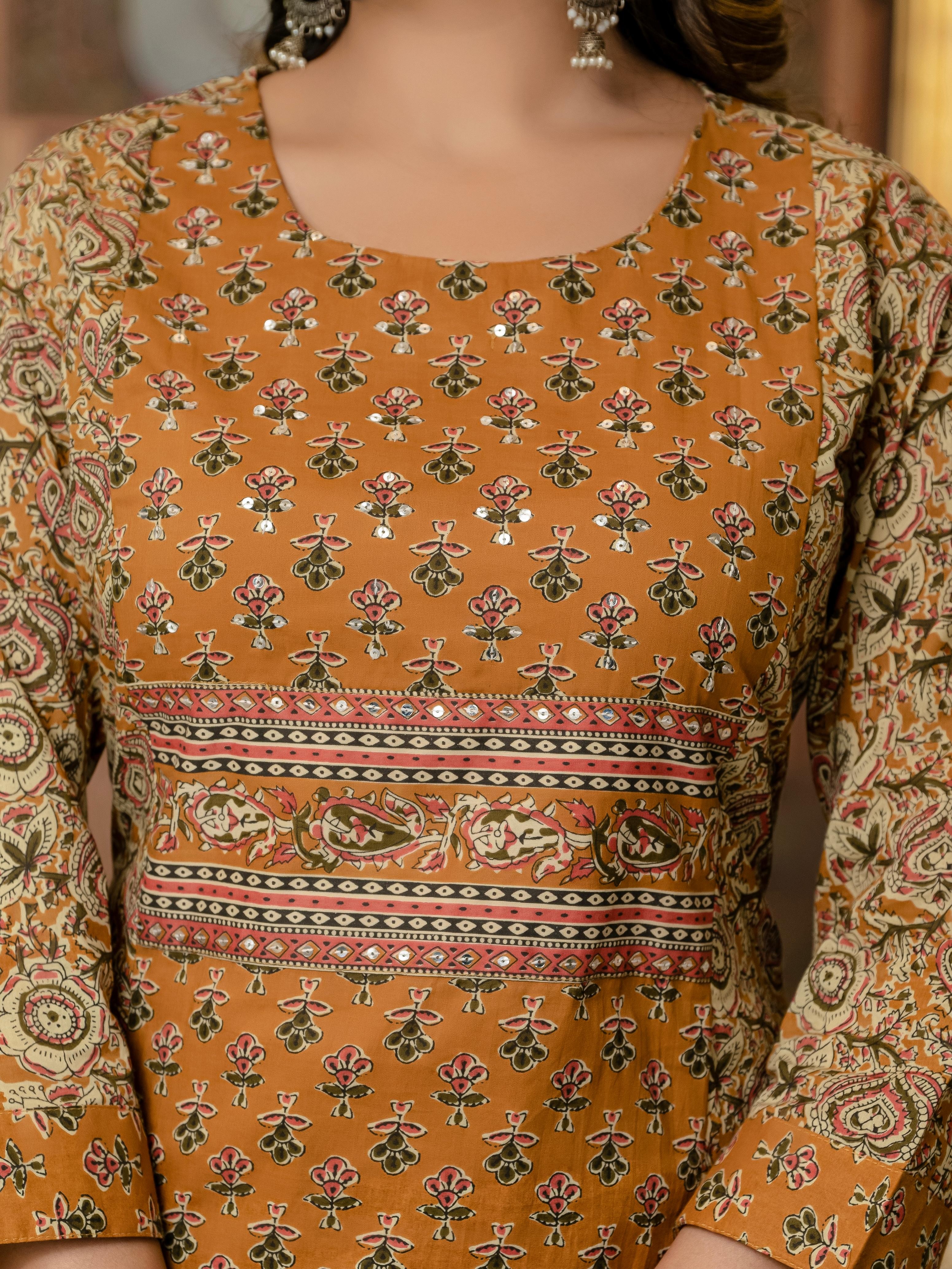 Mustard Ethnic Printed Kurti Set – Royal Charm Collection