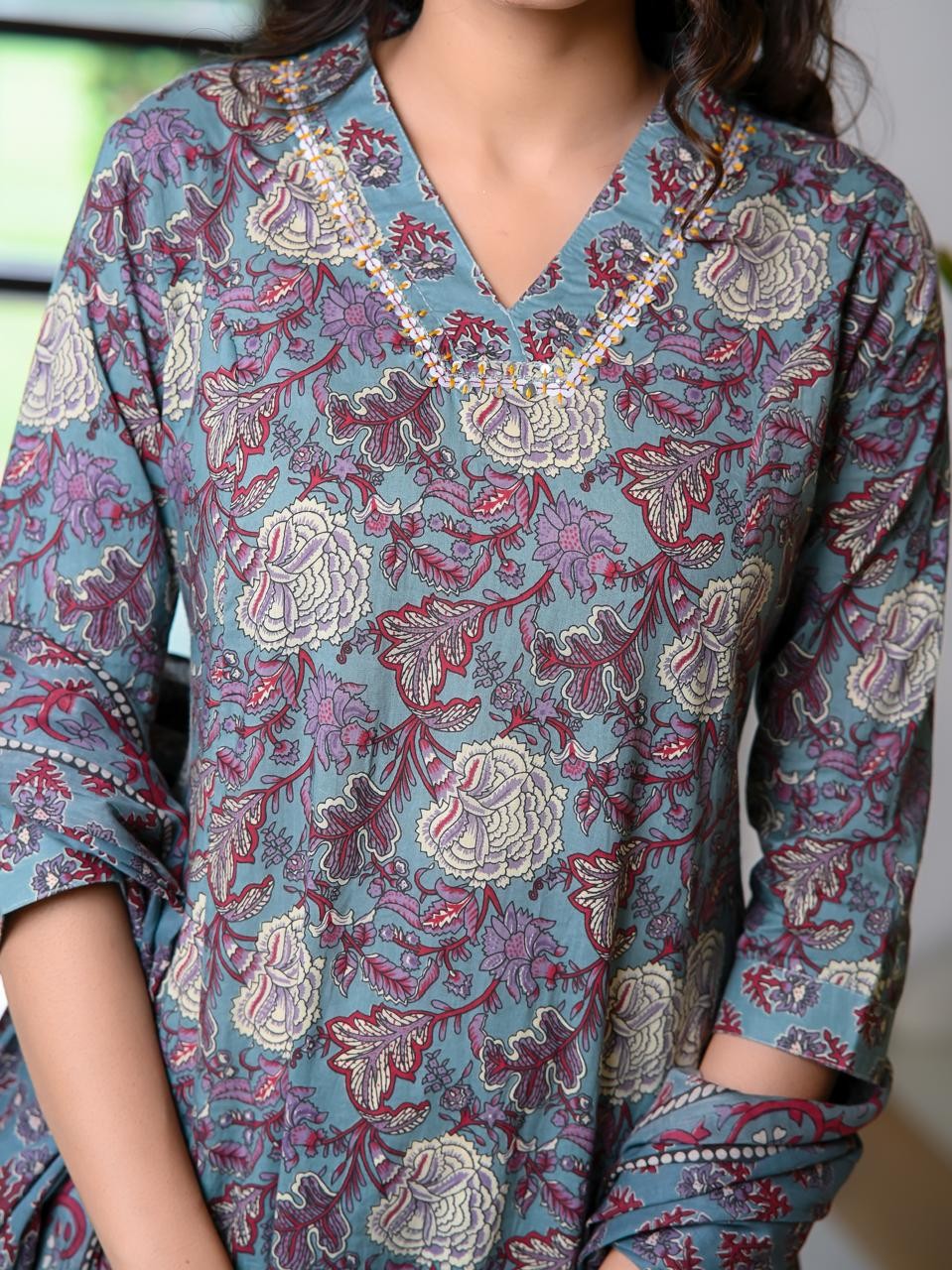 New Floral Printed Cotton Kurta Plazo with Duptta