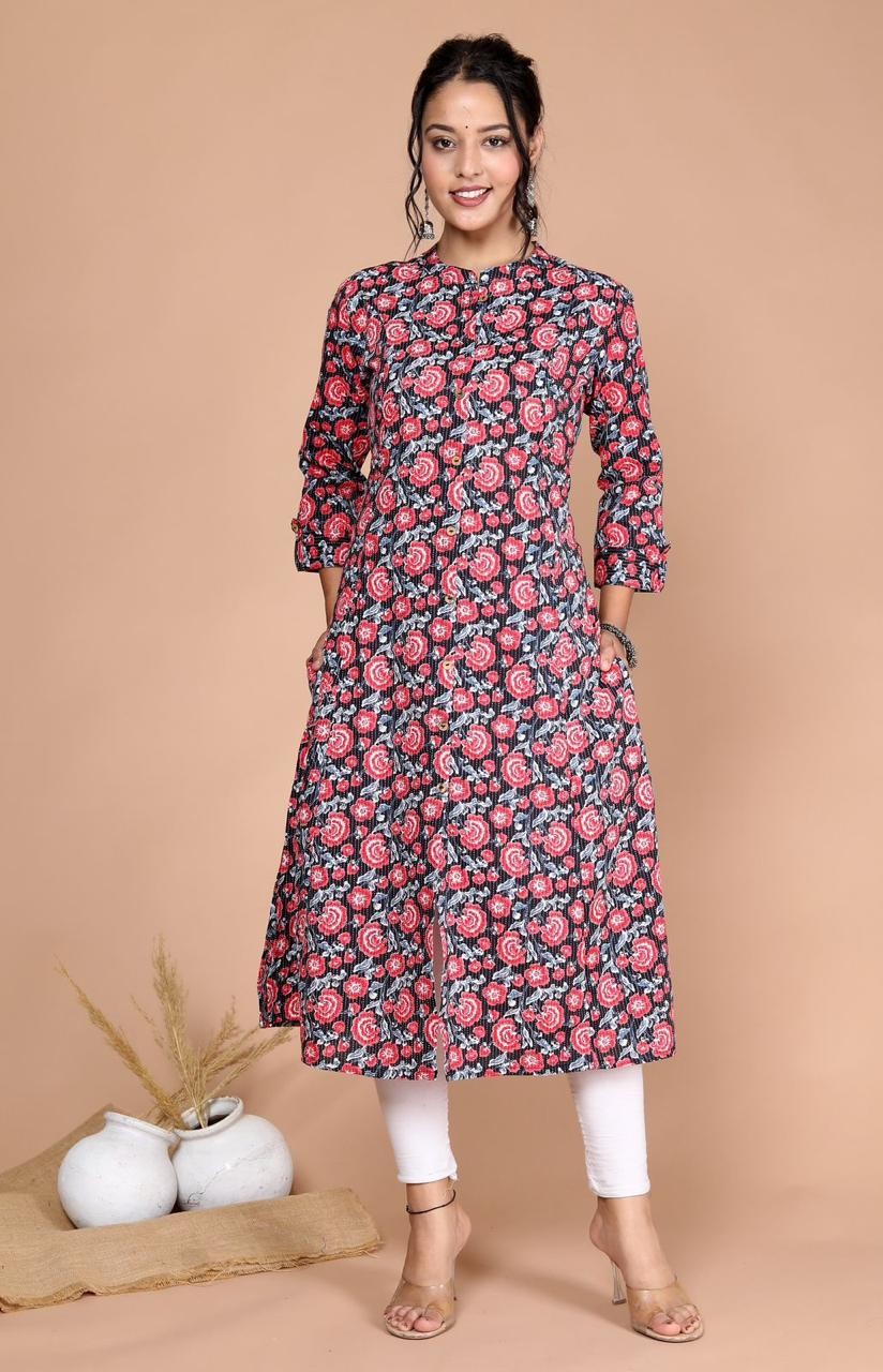 Woman Floral Print A Line Kurta